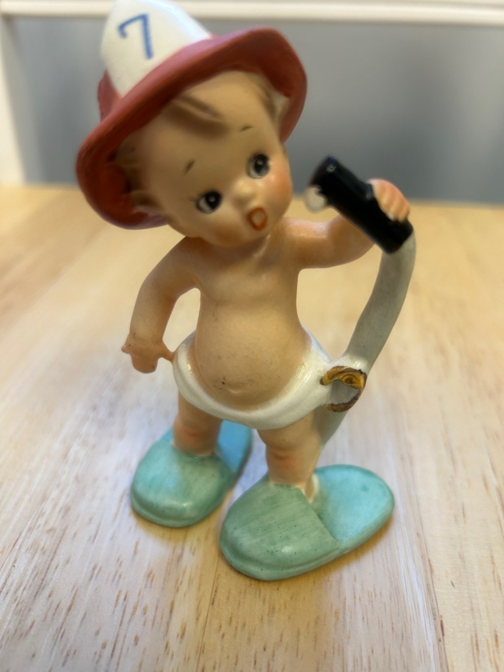 Adorable VTG Porcelain Boy in Diapers Dressing Up as a Firefighter DABS Japan